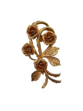 Vintage Gold-Tone Rose Bouquet Brooch Pin Floral Design Elegant Jewelry 2.5 Inch